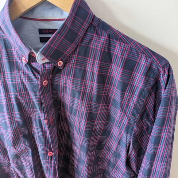 Blue Industry Perfect Fit Shirt Size 39, navy and pink plaid - Picture 5 of 10